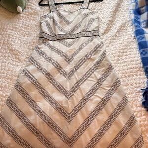 LOFT Ivory Midi Dress with Black Chevron Stripes